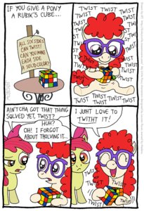 Rating: Safe Score: 0 Tags: 2011 accessory apple_bloom_(mlp) bow_(feature) bow_accessory bow_ribbon comic e621 earth_pony english_text equid equine eye_contact eyewear female feral friendship_is_magic glasses hair hair_accessory hair_bow hair_ribbon hasbro horse humor iygaparc kinkyturtle lisp looking_at_another mammal meme my_little_pony pince-nez pony pun red_hair ribbons rubik's_cube smile tail text twist_(mlp) what_a_twist young young_feral User: bunchy7s