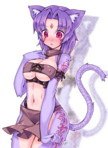Rating: Questionable Score: 0 Tags: 2010 animal_humanoid blush bottomwear breasts cat_humanoid cat_tail clothing digital_media_(artwork) dotted_background e621 eucharis felid felid_humanoid feline feline_humanoid female hair humanoid lacing loincloth mammal mammal_humanoid monster_girl_(genre) nipple_outline pattern_background portrait purple_hair red_eyes short_hair simple_background solo tail three-quarter_portrait under_boob yukimura_tsubame yuukyuu_no_sharin User: bunchy7s