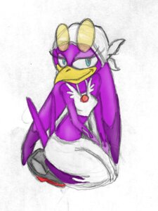 Rating: Safe Score: 0 Tags: 3:4 anthro avian beak biped bird blue_eyes bottomwear breasts clothing e621 eyewear female headgear headkerchief headwear hirundinid kerchief kneeling midriff non-mammal_breasts oscine pants passerine purple_body sega simple_background small_breasts solo sonic_riders sonic_the_hedgehog_(series) suckerforsidekicks sunglasses swallow_(bird) traditional_media_(artwork) wave_the_swallow white_background white_clothing white_headkerchief white_kerchief User: bunchy7s