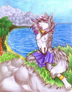 Rating: Questionable Score: 0 Tags: anthro biped bottomwear breasts canid canine clothed clothing cloud e621 female kneeling mammal nipples outside ruaidri seaside skirt sky solo syandene_(ruaidri) tail topless torn_clothing traditional_media_(artwork) User: bunchy7s