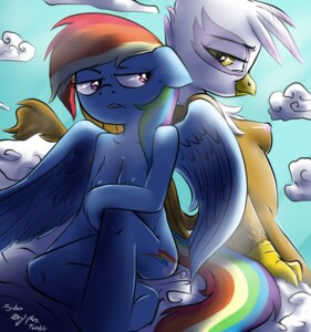 Rating: Questionable Score: 0 Tags: 2012 anthro anthrofied avian beak blue_background blue_body blue_feathers blue_fur blue_sky breasts cloud cutie_mark duo e621 equid equine feathered_wings feathers female friendship_is_magic fur gilda_(mlp) gryphon hair hasbro long_hair looking_back mammal multicolored_hair my_little_pony mythological_avian mythological_creature mythological_equine mythology nipples outside pegasus rainbow_dash_(mlp) rainbow_hair simple_background sky smile tail wick_(artist) wings yellow_eyes User: bunchy7s