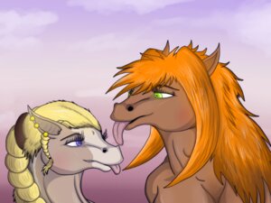 Rating: Safe Score: 0 Tags: 4:3 anthro blonde_hair cloud digital_media_(artwork) duo e621 equid equine female gingie green_eyes hair horse mammal mirroid mirroidal nude outside purple_eyes red_hair simple_background sky sunset tongue User: bunchy7s