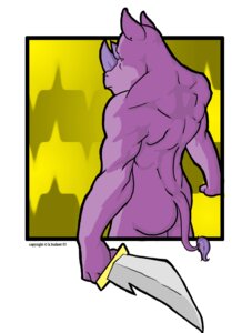 Rating: Questionable Score: 0 Tags: anthro butt e621 horn k.burkett knife looking_back male mammal melee_weapon purple_body rear_view rhinoceros solo sword tail weapon User: bunchy7s