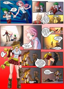 Rating: Safe Score: 0 Tags: absurd_res afternoon alternate_species applejack_(mlp) blonde_hair clothed clothing comic cowboy_hat dialogue e621 english_text female fluttershy_(mlp) friendship_is_magic green_hair group hair hasbro hat headgear headwear hi_res human humanized kick mammal mauroz multicolored_hair my_little_pony pink_hair spike_(mlp) text thugs User: bunchy7s