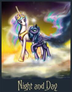 Rating: Safe Score: 0 Tags: blue_body blue_eyes blue_feathers blue_hair crown cutie_mark detailed detailed_background duo e621 equid equine feathered_wings feathers female feral friendship_is_magic hair hasbro headgear horn mammal multicolored_hair my_little_pony mythological_creature mythological_equine mythology princess_celestia_(mlp) princess_luna_(mlp) purple_eyes quadruped rainbow_hair sibling_(lore) sister_(lore) sisters_(lore) sky star steampunked tail toony white_body white_feathers winged_unicorn wings User: bunchy7s