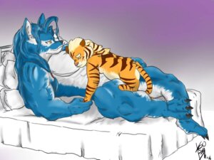 Rating: Questionable Score: 0 Tags: 2014 4:3 age_difference ambiguous_gender anthro bed black_claws canid canine canis claws countershading duga_(shining) duo e621 eyes_closed felid furniture hair keichi_barhazard larger_male male mammal muscular pantherine sega shining_(sega) shining_force_exa signature size_difference sleeping slightly_chubby smaller_male tied_hair tiger whiskers wolf young young_anthro User: bunchy7s