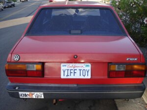 Rating: Safe Score: 0 Tags: 4:3 ambiguous_gender anthro bumper_sticker car day e621 english_text furry_lifestyle grandfathered_content hi_res humor license_plate lol_comments outside photography_(artwork) real rear_view road text unknown_artist vehicle volkswagen volkswagen_fox why zero_pictured User: bunchy7s