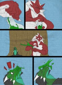 Rating: Safe Score: 0 Tags: 2012 abs akira_(ryuakira) anthro arekusanderu biceps black_clothing black_shirt black_topwear clothing color_edit colored comic dragon duo e621 exclamation_point green_body green_scales growth_potion hair hi_res horn male muscular mythological_creature mythological_scalie mythology notveryathletic potion red_body red_scales reptile ryuakira scales scalie shirt third-party_edit topwear User: bunchy7s