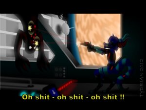 Rating: Safe Score: 0 Tags: 2012 4:3 anthro artist_name blurred_foreground crux dated dialogue duo e621 english_text fight glowing glowing_eyes gun holding_gun holding_object holding_ranged_weapon holding_weapon humanoid imminent_death laser laser_gun laser_pistol letterbox liam_(tydrian) male monster monstrous_humanoid orbit planet profanity ranged_weapon satellite_dish scared shooting space space_station spacecraft subtitled tail text tydrian unknown_species vehicle weapon window User: bunchy7s