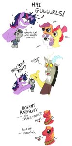 Rating: Safe Score: 0 Tags: accessory big_macintosh_(mlp) bodily_fluids bow_(feature) bow_accessory bow_ribbon broken_heart chimera comic discord_(mlp) doll draconequus e621 earth_pony english_text equid equine eyes_closed fangs female feral freckles freckling friendship_is_magic fur green_eyes group hair hair_accessory hair_bow hair_ribbon hasbro heart_symbol hi_res horn horse humor insane lesson_zero long_hair male mammal multicolored_hair my_little_pony mythological_creature mythological_equine mythology open_mouth orange_hair pony purple_body purple_eyes purple_fur purple_hair red_eyes red_hair ribbons sad saliva scootaloo_(mlp) short_hair simple_background smartypants_(mlp) sweetie_belle_(mlp) tears teeth text twilight_sparkle_(mlp) two_tone_hair unicorn young young_feral User: bunchy7s