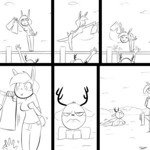 Rating: Safe Score: 0 Tags: 1:1 2014 :3 annoyed anthro antlers bent_over bottomwear breasts clothed clothing clothing_theft comic deer duo e621 female frown fully_clothed holding_bottomwear holding_clothing holding_object holding_shorts horn keep_away lagomorph lake leporid male mammal monochrome on_one_leg open_mouth open_smile outside pants pier prank rabbit scut_tail seaside shirt short_tail shorts slypon smile standing stealing tail teasing topwear unimpressed water User: bunchy7s