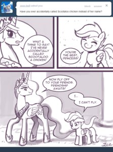 Rating: Safe Score: 0 Tags: 2012 ask_blog comic crown cutie_mark dialogue e621 english_text equid equine feathered_wings feathers female feral friendship_is_magic greyscale hair hasbro headgear horn john_joseco mammal monochrome my_little_pony mythological_creature mythological_equine mythology pegasus princess princess_celestia_(mlp) quadruped royalty scootaloo_(mlp) tail text tumblr user_avatar winged_unicorn wings young young_feral User: bunchy7s