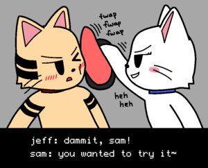 Rating: Explicit Score: 0 Tags: anthro bisexual blush collar disembodied_penis domestic_cat duo_focus e621 english_text erection felid feline felis female genitals glory_hole group jeff_(pronista) male male/female male/male mammal penis pronista sam_(pronista) tapering_penis text User: bunchy7s