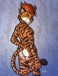 Rating: Questionable Score: 0 Tags: 2011 abstract_background anthro biped bryan_dion_greyson butt conditional_dnp digital_media_(artwork) e621 felid fur green_eyes hair holding_tail kadath looking_at_viewer looking_back male mammal nude orange_body orange_fur orange_hair pantherine pink_nose rear_view short_hair simple_background smile solo standing stripes tail tiger User: bunchy7s