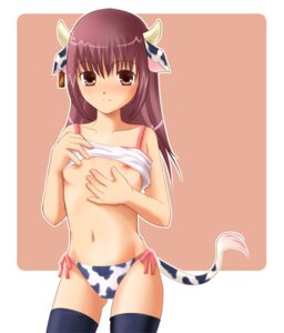 Rating: Explicit Score: 0 Tags: animal_ear black_legwear black_thighhighs blush breasts camisole cow_accoutrements cow_ear cow_girl cow_print cow_tail female horns navel panties print_panties purple_hair red_hair rule34 shirt_lift side-tie_panties tail thighhighs underwear User: bunchy7s