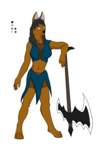 Rating: Safe Score: 0 Tags: 2:3 anthro axe black_hair bottomwear clothed clothing e621 female greataxe hair hi_res melee_weapon shirt simple_background skimpy skirt solo topwear unknown_artist vest weapon white_background User: bunchy7s