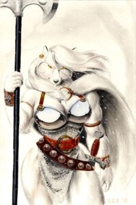 Rating: Safe Score: 0 Tags: anthro armband armor axe belt black_nose boob_armor bra_armor bracers breasts canid canine canis cape chainmail clothing e621 ear_piercing fantasy female fur greataxe hair looking_at_viewer mammal melee_weapon outside piercing polearm richard_bartrop snow solo sword warrior weapon white_body white_fur white_hair wolf yellow_eyes User: bunchy7s