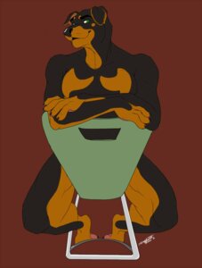 Rating: Questionable Score: 0 Tags: 2010 5_fingers anthro barefoot biped black_body black_fur black_nose brown_background canid canine canis chair claws crossed_arms digital_media_(artwork) domestic_dog e621 feet fingers front_view fur furniture green_eyes ifus looking_at_viewer male mammal mastiff molosser muscular muscular_anthro muscular_male nude on_chair orange_body orange_fur pose rottweiler simple_background sitting sitting_backwards sitting_on_chair smile solo spread_legs spreading straddling_chair titanrockwell User: bunchy7s