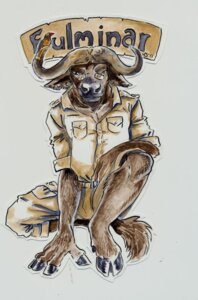Rating: Safe Score: 0 Tags: 2011 anthro bovid bovine cape_buffalo character_badge_(artwork) clothed clothing e621 eyewear fulminar glasses heather_bruton hooves male mammal scan simple_background solo tail uniform white_background User: bunchy7s