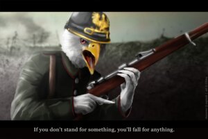 Rating: Safe Score: 0 Tags: 3:2 accipitrid accipitriform alternate_species anthro armor avian beak bird ciirka clothing e621 eagle english_text furrification german german_empire gun headgear helmet history kaiser_alexander male motto ranged_weapon rifle solo text trench uniform weapon world_war_1 yelling User: bunchy7s
