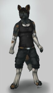 Rating: Safe Score: 0 Tags: 4:7 abs african_wild_dog anthro athletic belt biceps biped black_hair black_nose bottomwear brown_body brown_fur canid canine cashen claws clothing digitigrade dog_tags e621 fur green_eyes grey_body grey_fur grin hair hi_res male mammal melzi muscular muscular_anthro muscular_male pawpads paws pecs pose shirt shorts smile solo standing tail tank_top toe_claws topwear User: bunchy7s