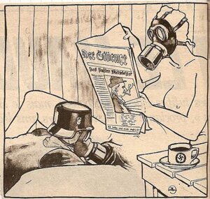 Rating: Explicit Score: 0 Tags: ambiguous_gender armor beverage black_and_white breasts brown_theme coffee coffee_cup container cup der_sturmer duo e621 female female/ambiguous food furniture gas_mask german_text headgear helmet holding_object human humor low_res mammal mask monochrome nazi newspaper nipples not_furry nude swastika table text willhem User: bunchy7s