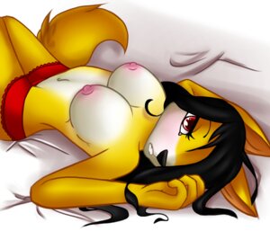 Rating: Questionable Score: 0 Tags: anthro biped black_hair breasts clothed clothing e621 eipril female hair looking_at_viewer lying mammal nipples on_back pinup pose red_eyes skimpy solo tail topless underwear unknown_species User: bunchy7s