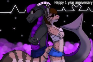Rating: Safe Score: 0 Tags: 2012 3:2 4_fingers anthro back_to_back black_body black_skin bottomwear brown_hair claws clothed clothing cloud crossed_arms dragon duo e621 english_text eyewear felid feline female fin fingers hair happy_anniversary horn hybrid lion lynx male mammal mythological_creature mythological_scalie mythology narric_techna outside pantherine purple_body purple_hair purple_scales purple_skin rubyjessicalockheart scales scalie short_hair shorts side_view smile spots standing stripes sunglasses tail tail_fin text topless User: bunchy7s