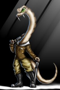Rating: Safe Score: 0 Tags: ambiguous_gender anthro boots clothing e621 fangs footwear green_eyes gun holding_gun holding_object holding_ranged_weapon holding_weapon ranged_weapon reptile scalie shoes snake solo tail teeth unknown_artist weapon User: bunchy7s