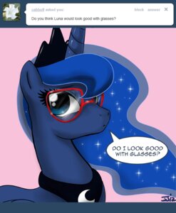 Rating: Safe Score: 0 Tags: 2012 blue_body blue_feathers blue_hair cosmic_hair crown dialogue e621 english_text equid equine ethereal_hair eyewear feathered_wings feathers female feral flower friendship_is_magic glasses hair hasbro headgear horn john_joseco mammal my_little_pony mythological_creature mythological_equine mythology pink_background plant princess_luna_(mlp) simple_background solo starry_hair text tumblr winged_unicorn wings User: bunchy7s