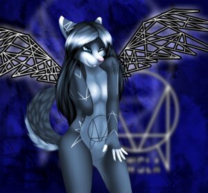 Rating: Safe Score: 0 Tags: 2013 anthro blue_eyes breasts canid canine e621 female mammal navel pacmancorp pink_nose solo wings User: bunchy7s