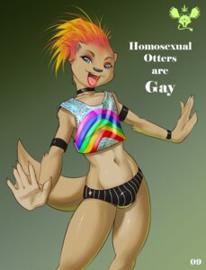 Rating: Questionable Score: 0 Tags: 2009 anthro biped bulge choker clothed clothing countershading crop_top digital_media_(artwork) e621 eldiman eyeliner femboy front_view jewelry lgbt_pride lipstick makeup male mammal membrane_(anatomy) midriff mustelid navel necklace otter piercing pose pride_colors rainbow rainbow_pride_colors rainbow_symbol seductive shirt skimpy solo standing stated_homosexuality stated_sexuality stereotype super_gay tail tautology topwear webbed_hands what User: bunchy7s