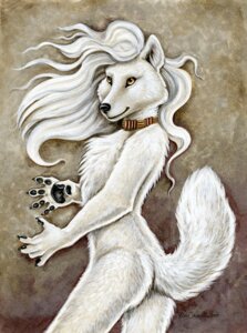 Rating: Safe Score: 0 Tags: 2009 5_fingers anthro biped black_nose butt canid canine canis claws e621 fingers fur hair jewelry looking_aside male mammal necklace nude orange_eyes raised_tail side_view signature smile solo standing tail white_body white_fur white_hair wolf xianjaguar User: bunchy7s
