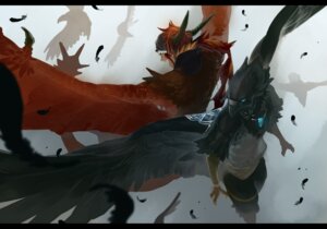 Rating: Safe Score: 0 Tags: anthro avian back_to_back beak black_bars bottomwear clothed clothing detailed duo e621 feathered_wings feathers feet hi_res high-angle_view horn jewelry letterbox male necklace open_mouth pants sharp_teeth simple_background standing tail talons teeth toes toony topless wings yellow_eyes yuzu_shio User: bunchy7s