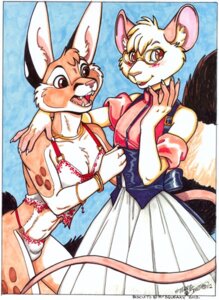 Rating: Questionable Score: 0 Tags: 2012 4_fingers 5_fingers anthro armband bassariscus biscuit_(biscuits) blue_background blush bottomwear cacomistle chester_ringtail_magreer claws clothed clothing collar crossdressing duo e621 eyewear female femboy fingers fur glasses hair havoc_inc. leaning leaning_forward long_tail looking_at_viewer male mammal markings mistress murid murine open_mouth pink_body pink_clothing pink_eyes pink_fur pink_nose procyonid rat ribbons ring_(marking) ringed_tail rodent signature simple_background skirt slave spots striped_markings striped_tail stripes tail tail_markings teeth terrie_smith tongue traditional_media_(artwork) underwear white_body white_fur User: bunchy7s