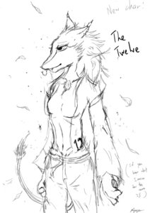 Rating: Safe Score: 0 Tags: black_and_white digital_drawing_(artwork) digital_media_(artwork) e621 female mammal mixed monochrome piercing sergal simple_background solo spicyocean tail text white_background User: bunchy7s