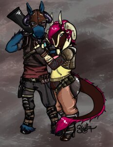 Rating: Safe Score: 0 Tags: 2k_games anthro bazeel_(fursona) blue_body blue_fur borderlands bovid bovid_horn caprine caprine_demon caprine_horn clothed clothing cosplay deervvitch demon duo e621 equid equine fur goat goat_demon goat_horn hi_res horn horse male mammal ram_horn sigil_(fursona) tail User: bunchy7s