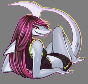 Rating: Safe Score: 0 Tags: alpha_channel anthro aquatic barefoot biped breasts clothing crossed_legs e621 feet female fish green_eyes grin hair lapfox_trax long_hair lying mayhem_(renard) midriff multicolored_hair non-mammal_breasts on_back shark simple_background smile solo suguro tail teeth transparent_background User: bunchy7s