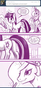 Rating: Questionable Score: 0 Tags: 2011 ask_blog ask_princess_molestia beverage book butt comic crown cutie_mark dialogue duo e621 english_text equid equine fan_character feathered_wings feathers female female/female feral food friendship_is_magic fur hair hasbro headgear hi_res horn john_joseco magic magic_user mammal monochrome my_little_pony mythological_creature mythological_equine mythology princess princess_celestia_(mlp) princess_molestia quadruped royalty tail text tumblr twilight_sparkle_(mlp) unicorn winged_unicorn wings User: bunchy7s