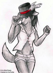 Rating: Safe Score: 0 Tags: anthro blue_eyes canid canine canis clothing e621 female hat headgear headwear looking_at_viewer loose_feather mammal nerventee solo tail wolf User: bunchy7s