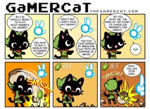 Rating: Safe Score: 0 Tags: ambiguous_gender anthro black_body black_fur comic digital_media_(artwork) domestic_cat duo e621 english_text fairy felid feline felis fur gamercat_(character) link mammal navi nintendo ocarina_of_time pottery samantha_whitten tail text the_gamercat the_legend_of_zelda User: bunchy7s