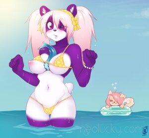 Rating: Explicit Score: 0 Tags: accessory anthro aquatic areola areola_slip bear big_breasts bikini bow_(feature) bow_accessory bow_ribbon bracelet breasts camel_toe canid canine clothed clothing detailed_background digital_media_(artwork) duo e621 female fish fish_between_breasts fur giant_panda hair hair_accessory hair_bow hair_ribbon jewelry legs_in_water luckypan mammal mira_(luckypan) navel nipple_outline nipple_slip nipples one_breast_out outside partially_submerged pink_areola pink_hair pink_nipples purple_body purple_fur ribbons sea seascape shaded skimpy sky solo_focus submerged_legs swimwear tail tight_clothing two-piece_swimsuit wardrobe_malfunction water wide_hips User: bunchy7s