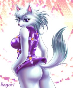Rating: Questionable Score: 0 Tags: animal_crossing anthro arctic_wolf biped blue_eyes bottomless breasts butt canid canine canis clothed clothing e621 female fur hair kagari looking_at_viewer looking_back mammal nintendo playful raised_tail side_boob smile solo tail white_body white_fur white_hair whitney_(animal_crossing) wolf User: bunchy7s