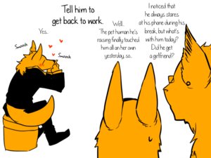 Rating: Safe Score: 0 Tags: 4:3 anthro blush canid canine canis comic dialogue e621 english_text eyewear fur glasses group happy hard_translated heart_symbol kemono male mammal rolf simple_background text third-party_edit translated translation_edit white_background wolf yakantuzura zinovy User: bunchy7s