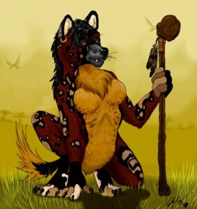Rating: Safe Score: 0 Tags: 2008 african_wild_dog anthro breasts canid canine detailed_background e621 ear_piercing feathers female mammal melee_weapon nude piercing polearm realistic serengeti solo staff tail traditional_media_(artwork) tribal weapon wyrrn User: bunchy7s