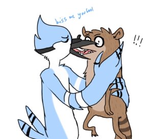 Rating: Questionable Score: 0 Tags: 2013 anthro avian beak bird blue_jay carrying_another cartoon_network corvid dialogue duo e621 english_text exclamation_point feathers french_kissing fur humor jay_(bird) kissing male male/male mammal mordecai_(regular_show) new_world_jay nude oscine passerine procyonid raccoon regular_show rigby_(regular_show) simple_background strideer surprised tail teeth text toothed_beak white_background User: bunchy7s