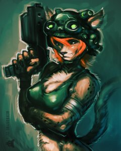 Rating: Questionable Score: 0 Tags: 2011 4:5 anthro armor bad_trigger_discipline breasts chest_tuft clothing domestic_cat e621 eyewear eyewear_on_head felid feline felis female fur goggles gun hair headgear helmet holding_gun holding_object holding_ranged_weapon holding_weapon looking_at_viewer mammal neurodyne nipple_outline nipples orange_hair pose ranged_weapon science_fiction shirt solo tail tank_top topwear tuft weapon User: bunchy7s