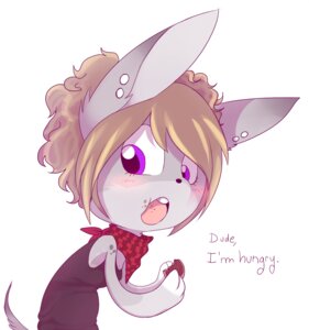 Rating: Safe Score: 0 Tags: anthro biped blonde_hair canid canine canis chain chihuahua clothing domestic_dog e621 eating english_text female food hair imalou mammal open_mouth piercing purple_eyes solo standing text toy_dog User: bunchy7s