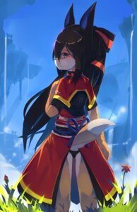 Rating: Safe Score: 0 Tags: 2014 absurd_res accessory anthro biped black_eyes black_hair blush bow_(feature) bow_accessory bow_ribbon canid canine chilon clothed clothing e621 female flower fox grass hair hair_accessory hair_bow hair_ribbon hi_res long_hair looking_at_viewer looking_back mammal outside plant raised_tail ribbons sky solo standing tail underwear User: bunchy7s