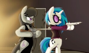 Rating: Safe Score: 0 Tags: 2012 2d_animation animated animated_gif clothing cutie_mark dress dual_m1911 dual_wielding duo e621 earth_pony equid equine eyewear female friendship_is_magic glasses gun handgun hasbro holding_object holding_weapon horn horse mammal motion_tweening my_little_pony mythological_creature mythological_equine mythology octavia_(mlp) pistol pony ranged_weapon shooting short_playtime smile submachine_gun thompson_gun topwear unicorn vest vinyl_scratch_(mlp) weapon zedrin User: bunchy7s